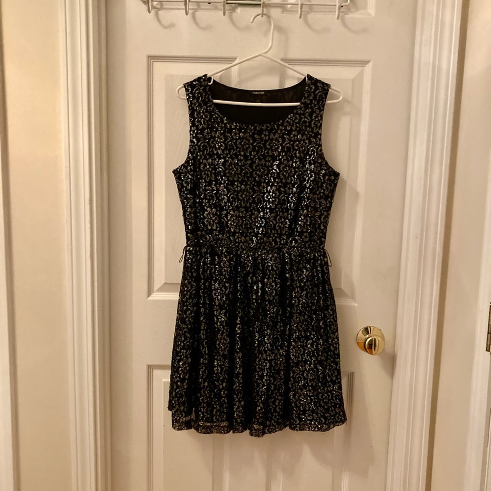 Black silver floral lace with black lining mini dress